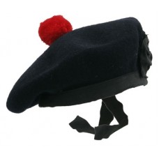 Plain Black Balmoral Hat Red Pom